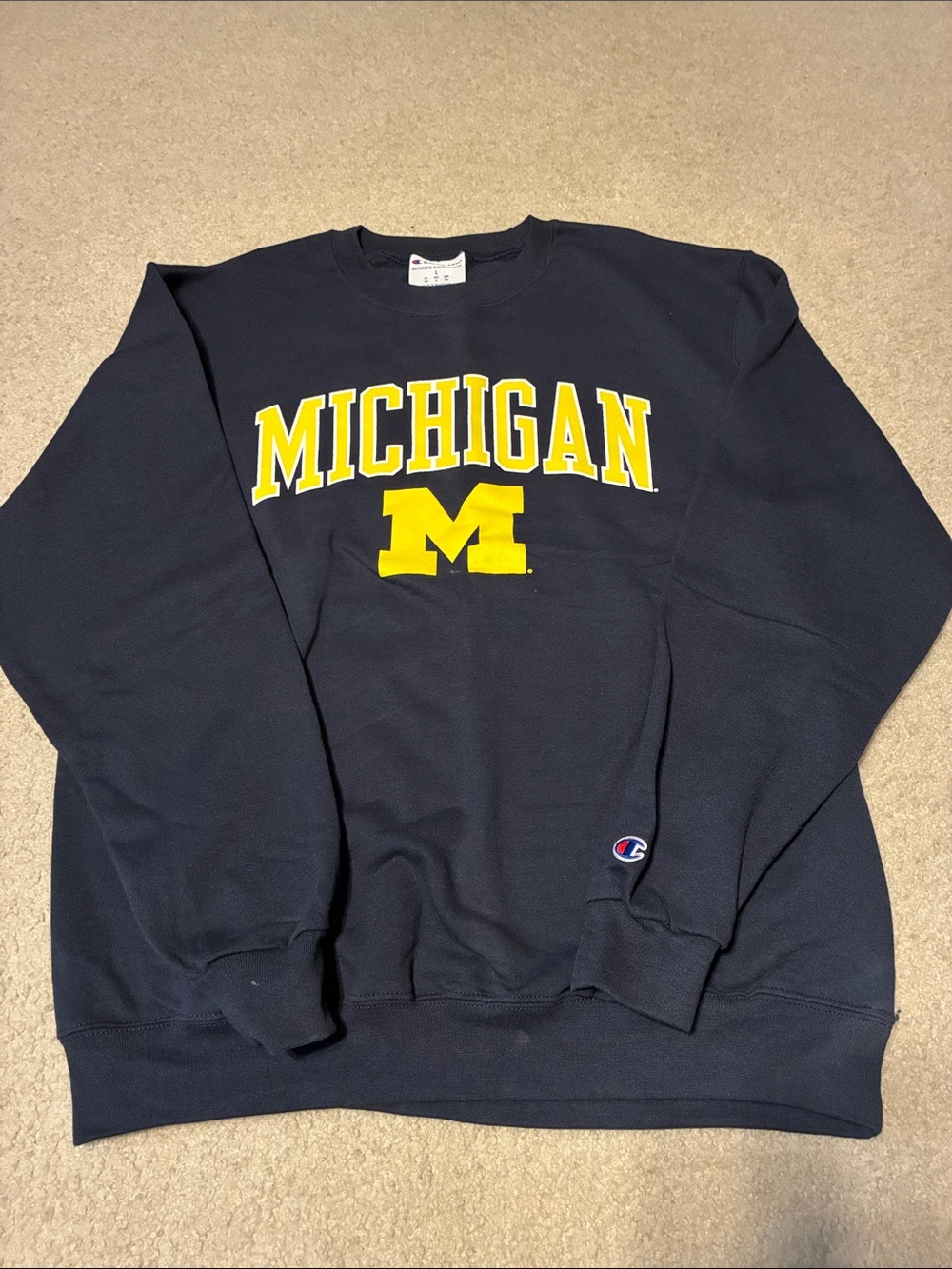 Champion Navy Crewneck with Yellow Michigan Logo